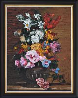 After Abraham BreughelRoses Jasmine Primrose and Other Flowers in an Urn on a Stone Ledge by Frans Smit contemporary artwork painting
