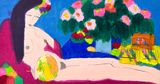 Reclining Beauty Watching Love Birds by Walasse Ting contemporary artwork painting works on paper
