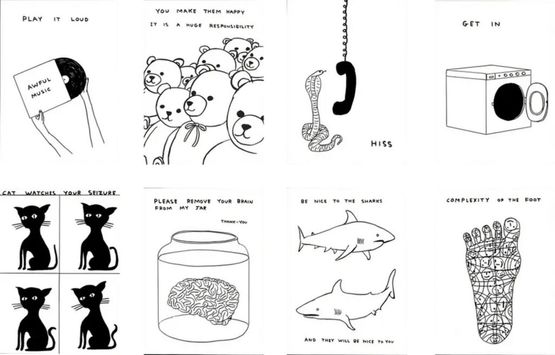 The Untitled Black and White Series complete set of 8 by David Shrigley contemporary artwork Print