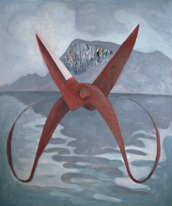 Red Scissors with the Western Hills and the Dianchi Lake by Mao Xuhui contemporary artwork Painting