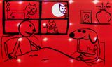 Dog saying I Like Cats by Hadi Falapishi contemporary artwork drawing