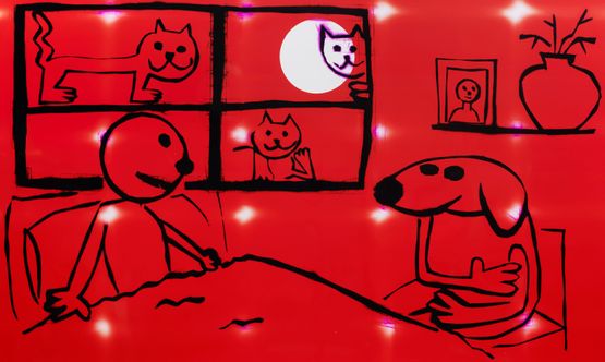 Dog saying I Like Cats by Hadi Falapishi contemporary artwork Drawing