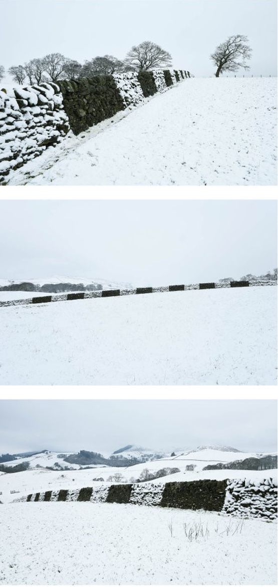 Dry cold wind blown snow Brushed off wall Dumfriesshire Scotland 29 December 2017 by Andy Goldsworthy contemporary artwork Photography