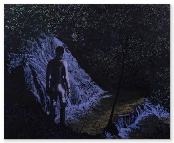 Man and Waterfall by Bruno Gadenne contemporary artwork Painting