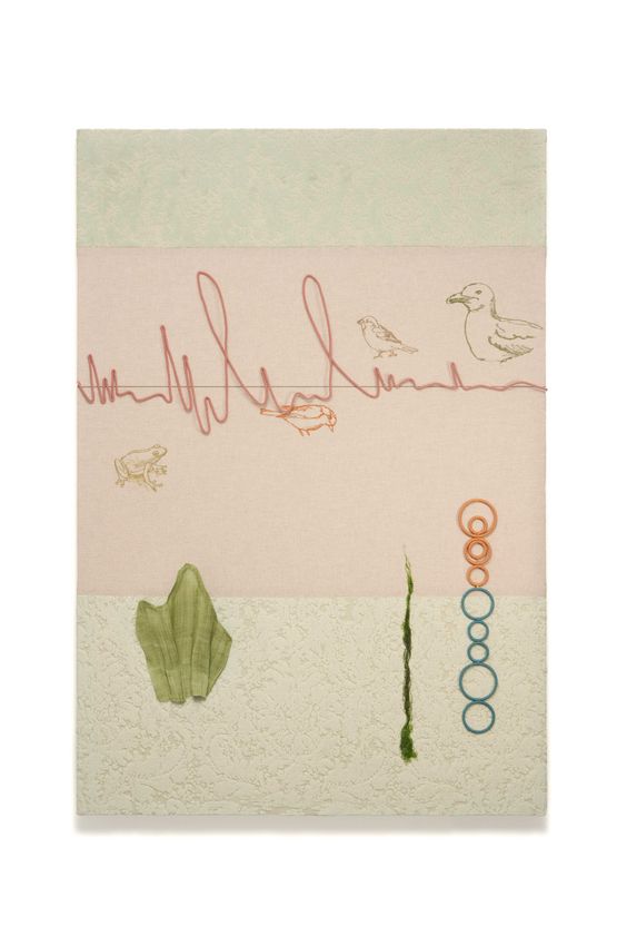 Symbiotic Composition 2 Winds a sparrow a seagull a frog a blue tit a bush a broad leaf a small tree and bamboo in Mito by Young In Hong contemporary artwork Textile
