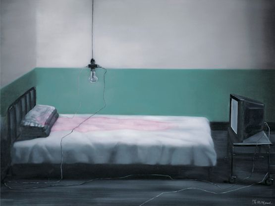 Green Wall - White Bed by Zhang Xiaogang contemporary artwork Painting