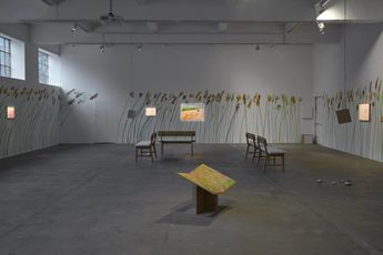 Contemporary art exhibition Rory Pilgrim Pink  Green at Chisenhale Gallery London United Kingdom