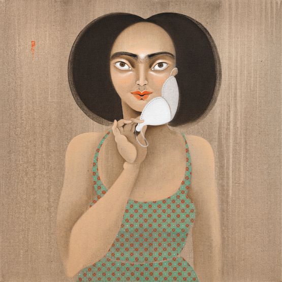 Moustache mask by Hayv Kahraman contemporary artwork Painting