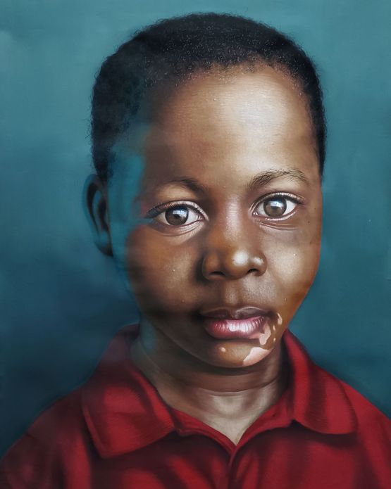 Portrait of Domkat as a Child by Babajide Olatunji contemporary artwork Painting