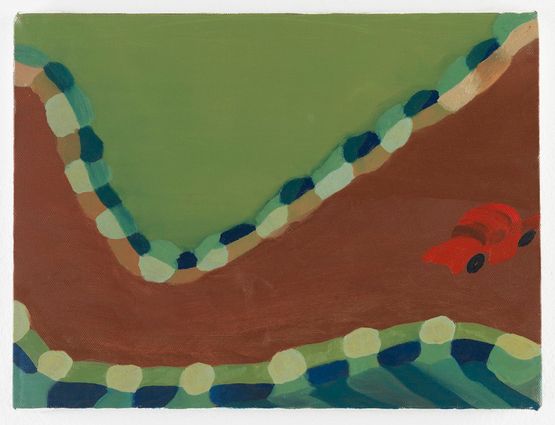 Red Car on Winding Road by Ficre Ghebreyesus contemporary artwork Painting