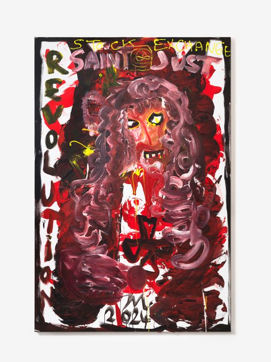 DER BUCHALTER DER DIKTATUR DER KUNST LACHELT DAS GELD IM MAUL VON SICH SELBST DEM SAINT ERZ O-KUNST IS JUST ON by Jonathan Meese contemporary artwork Painting