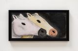 Portrait of two horses one pink and one gold by Andrew Sim contemporary artwork drawing painting works on paper
