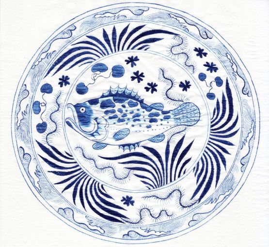 Blue-and-White Fish Yuan Dynasty 2 by Angel Hui contemporary artwork Painting