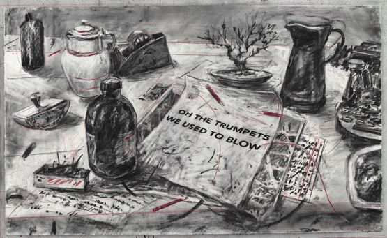 Drawing for A Nicely Built City Oh The Trumpets We Used To Blow by William Kentridge contemporary artwork Drawing