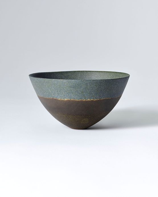 Metallic olive green slate haloed rim by Jennifer Lee contemporary artwork