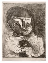 Paloma et sa poupee sur fond noir by Pablo Picasso contemporary artwork design