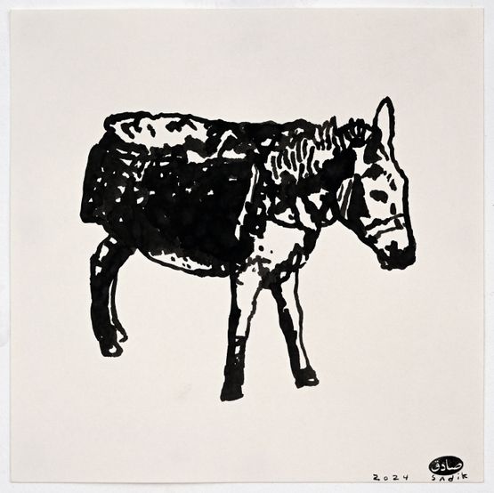 A Donkey in My Studio 01 by Sadik Kwaish Alfraji contemporary artwork Painting