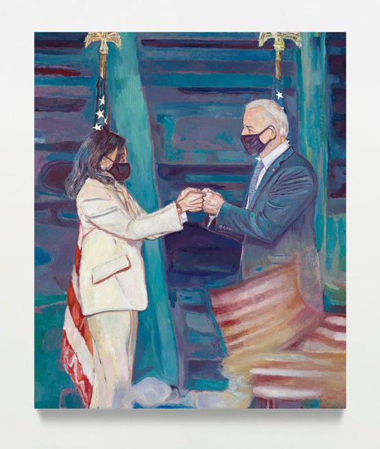 BIDEN BEATS TRUMP after Erin SchaffNew York Times front page image 1182020 by Keith Mayerson contemporary artwork Painting