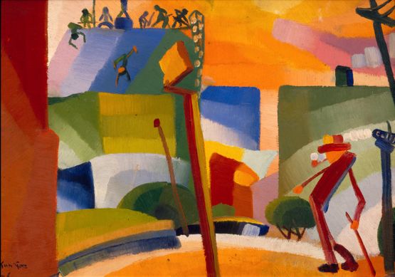 San Francisco Street Scene with Construction Workers by Yun Gee contemporary artwork Painting