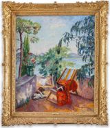 Odette et le chien Barbu a LOustalet Saint-Tropez by Henri Manguin contemporary artwork painting