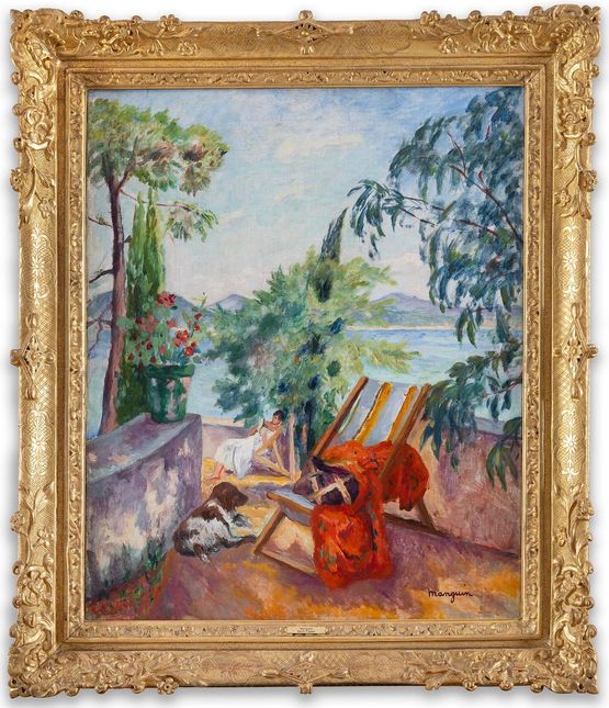 Odette et le chien Barbu a LOustalet Saint-Tropez by Henri Manguin contemporary artwork Painting