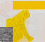 Joven estirandose la media Yellow by Juliao Sarmento contemporary artwork drawing painting works on paper