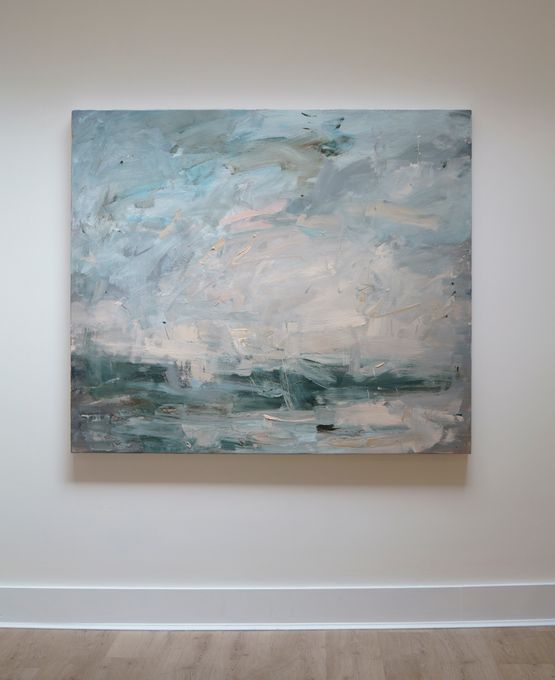 Turquoise and Pink Light Harbour by Louise Balaam contemporary artwork Painting