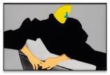 Noses  Ears Etc. Part Two Yellow Face with Blue Nose Flesh Hands Black Dress and Chair by John Baldessari contemporary artwork mixed media