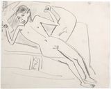In Kissen liegende nackte Franzi by Ernst Ludwig Kirchner contemporary artwork painting works on paper drawing