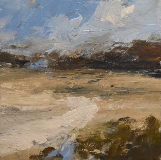 Sun on the sand Dinas Bay by Louise Balaam contemporary artwork Painting