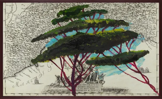 Portrait of Italy Through Its Trees Painting on Map XXIV by Julian Schnabel contemporary artwork Works on Paper
