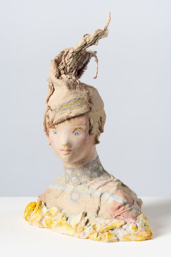 Woman with silver necklace by Linda Marrinon contemporary artwork Sculpture