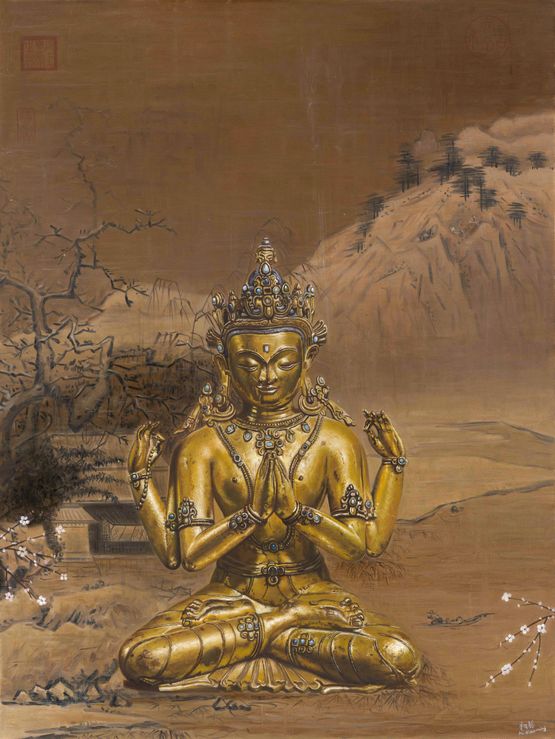 Meditation in Cold Mountains by Mi Qiaoming contemporary artwork Painting