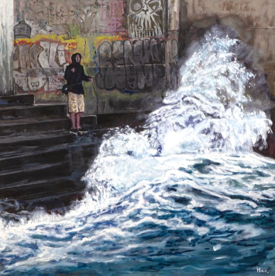 Waves and the Starbucks boy by Hao Zecheng contemporary artwork Painting