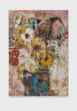 Flowers 13 bleached pink with blue vase by Daniel Crews-Chubb contemporary artwork painting