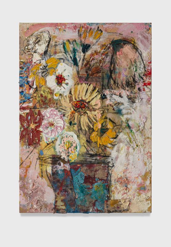 Flowers 13 bleached pink with blue vase by Daniel Crews-Chubb contemporary artwork Painting