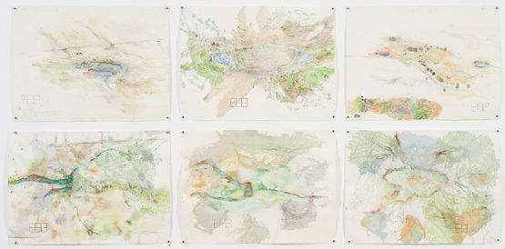 Chains of ponds moated dams contour banks and the regenesis of Jillamatong by John Wolseley contemporary artwork Painting