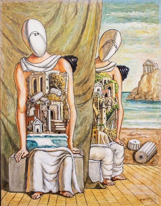 Il dialogo misterioso Archeologi by Giorgio De Chirico contemporary artwork Painting