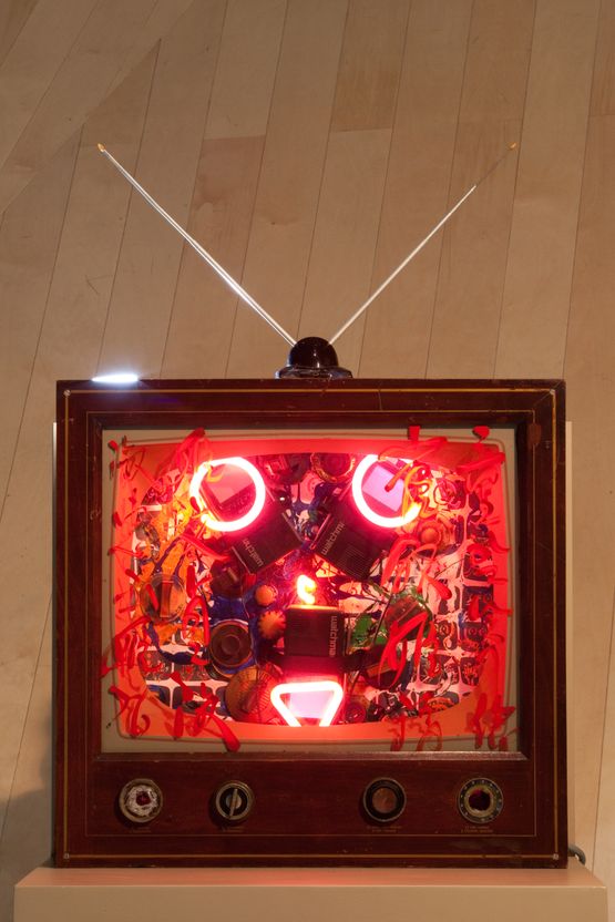 Neon TV - 22nd century Fox by Nam June Paik contemporary artwork Sculpture