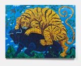 Tiger assaulting bull by Mark Connolly contemporary artwork painting works on paper