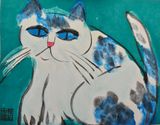 Blue and White Cat by Walasse Ting contemporary artwork works on paper