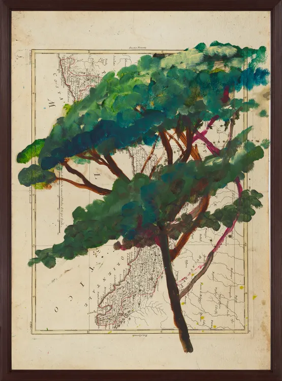 Portrait of Italy Through Its Trees Painting on Map VIII by Julian Schnabel contemporary artwork Works on Paper