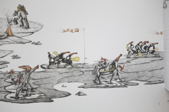 Sea of Fists by Prabhakar Pachpute contemporary artwork Drawing