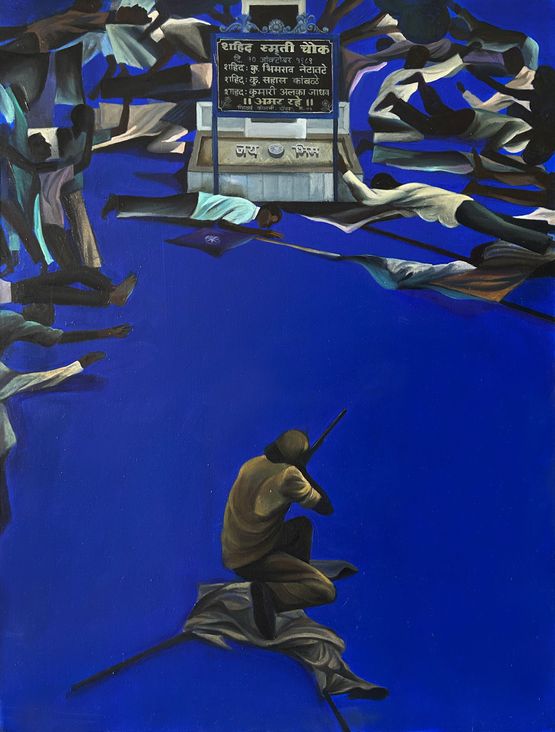 Shahid Smarak Chawk - Siddharth Colony by Vikrant Bhise contemporary artwork Painting