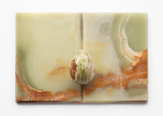 Book object in alabaster by Mirella Bentivoglio contemporary artwork Sculpture