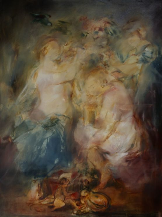 Three Nymphs with a Cornucopiaafter Rubens by Jake Wood-Evans contemporary artwork Painting