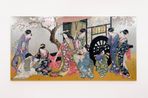 Kitagawa Utamaros Parody of an Imperial Carriage Scene Cherry Blossoms Dancing in the Air - SUPERFLAT by Takashi Murakami contemporary artwork Painting