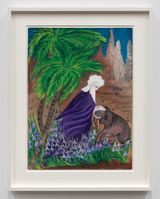 Man with Baby Elephant by Marian Spore Bush contemporary artwork works on paper