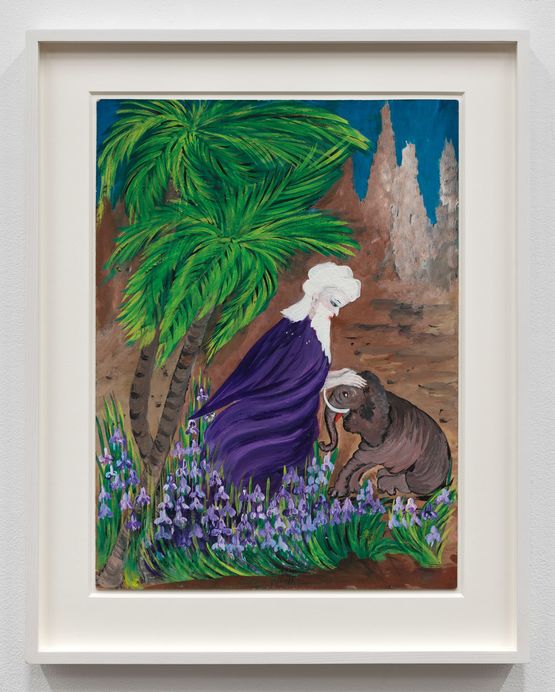 Man with Baby Elephant by Marian Spore Bush contemporary artwork Works on Paper