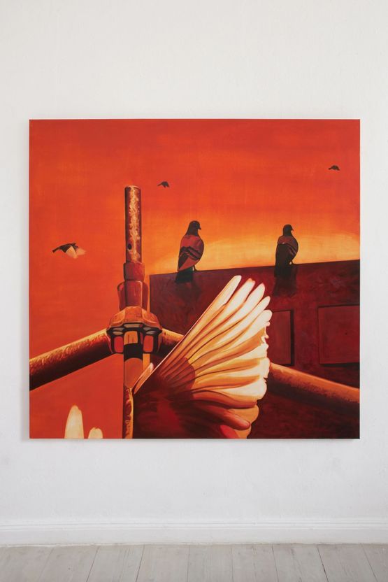 Pigeons close to home by Lewis Miller contemporary artwork Painting